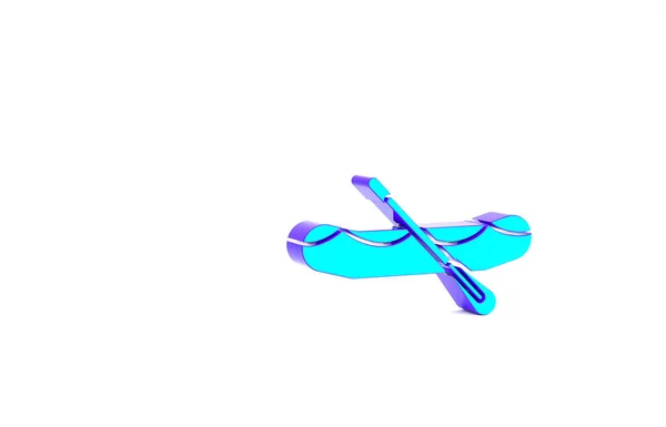 绿松石拉风船图标孤立在白色背景 有桨的扁平船 水上运动 极限运动 最低纲领的概念 3D渲染3D插图 — 图库照片