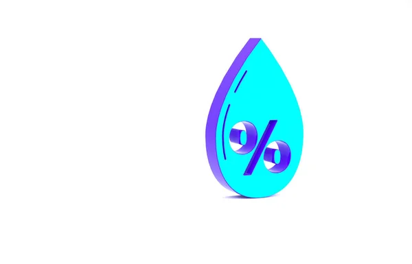 Turquoise Water Drop Percentage Icon Isolated White Background Humidity Analysis — Stock Photo, Image