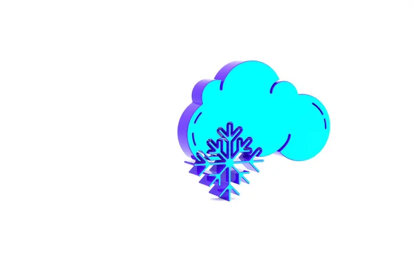 Turkoois Wolk Met Sneeuw Pictogram Geïsoleerd Witte Achtergrond Wolk Met — Stockfoto