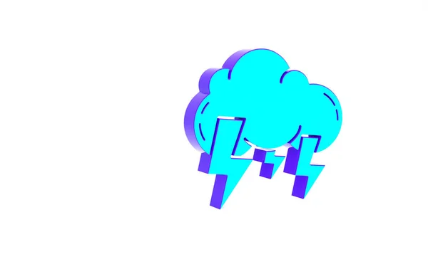 Turquoise Storm Icon Isolated White Background Cloud Lightning Sign Weather — Stock Photo, Image