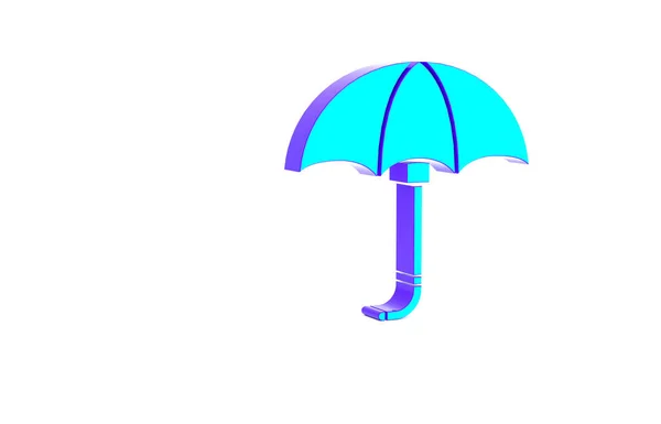 ターコイズクラシック白の背景に隔離されたエレガントなオープン傘のアイコン 雨の保護シンボル 最小限の概念 3Dイラスト3Dレンダリング — ストック写真