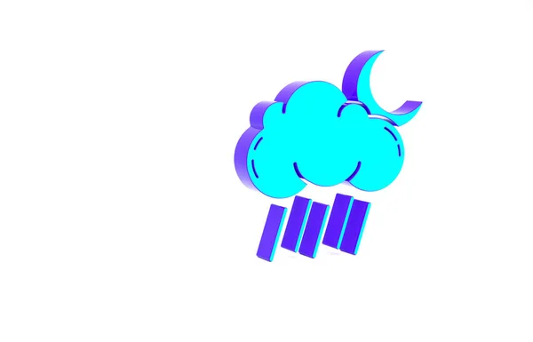 白い背景に雨と月のアイコンが隔離されたターコイズ雲 雨滴と雨の雲の降水量 最小限の概念 3Dイラスト3Dレンダリング — ストック写真