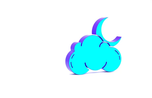 Бірюзова Хмара Місячним Зоряним Іконом Ізольованим Білому Тлі Нічний Знак — стокове фото