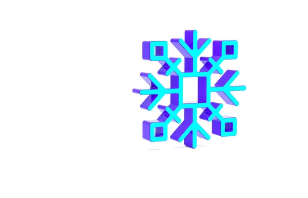 Türkises Schneeflockensymbol Isoliert Auf Weißem Hintergrund Minimalismus Konzept Illustration Renderer — Stockfoto