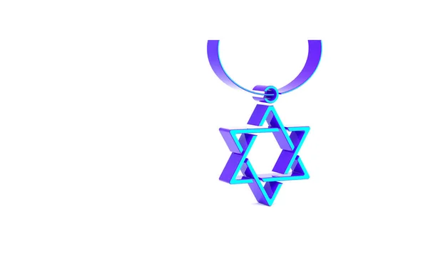 Türkisfarbene Davidstern Kette Auf Kettensymbol Isoliert Auf Weißem Hintergrund Symbol — Stockfoto