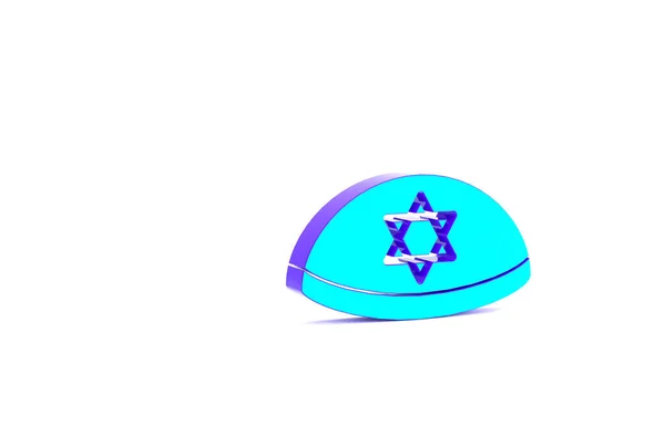 Turkoois Joodse Kippah Met Ster Van David Pictogram Geïsoleerd Witte — Stockfoto