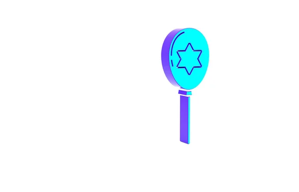 绿松石气球与带与大卫的明星图标孤立在白色背景 有以色列国旗的气球 最低纲领的概念 3D渲染3D插图 — 图库照片