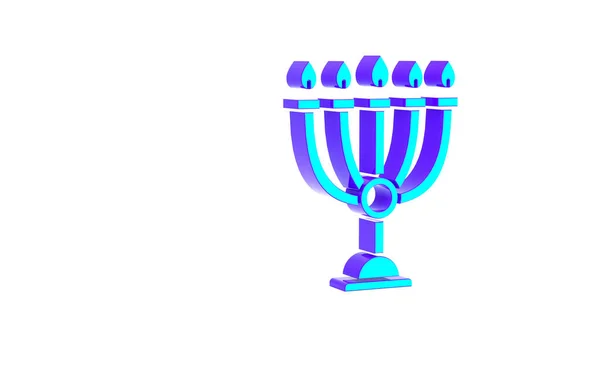 Turkos Hanukkah Menorah Ikon Isolerad Vit Bakgrund Hanukkah Traditionell Symbol — Stockfoto