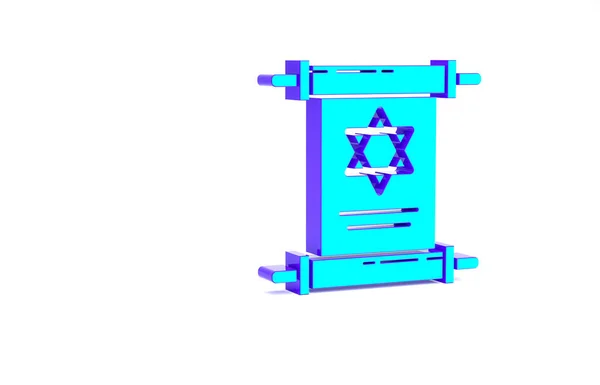 Turquoise Torah Scroll Εικονίδιο Απομονώνονται Λευκό Φόντο Εβραϊκή Τορά Εκτεταμένη — Φωτογραφία Αρχείου