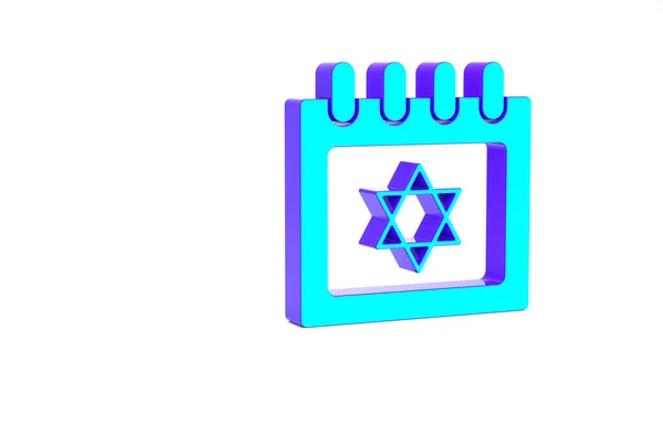 Turkuaz Yahudi Takvimi Beyaz Arka Planda David Ikonu Yıldızı Izole — Stok fotoğraf