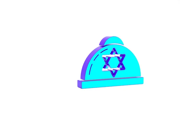 绿松石犹太Kippah与大卫的明星图标隔离在白色背景 犹太亚穆克帽 最低纲领的概念 3D渲染3D插图 — 图库照片