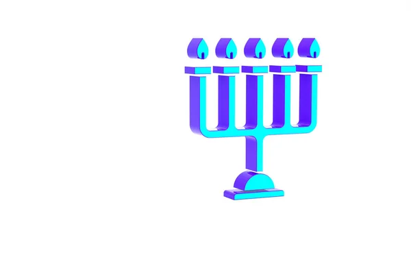 Turkusowa Ikona Menory Chanuki Odizolowana Białym Tle Hanukkah Tradycyjny Symbol — Zdjęcie stockowe