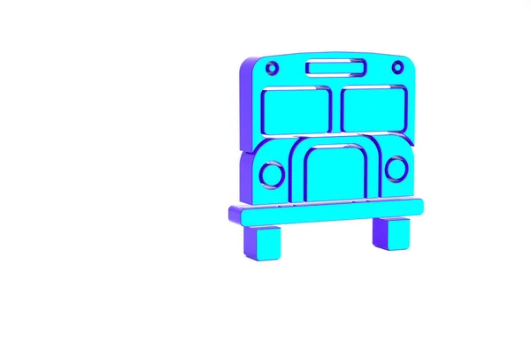 ターコイズスクールバスのアイコンは白い背景に隔離されています 公共交通機関のシンボル 最小限の概念 3Dイラスト3Dレンダリング — ストック写真