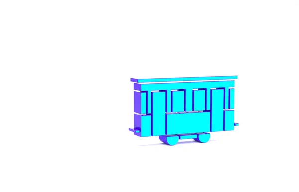 绿松石古城有轨电车图标隔离在白色背景 公共交通标志 最低纲领的概念 3D渲染3D插图 — 图库照片