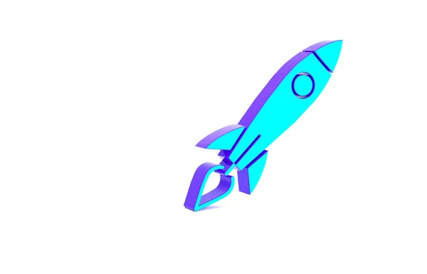 Turquoise Rocket Ship Fire Icon Isolated White Background Space Travel — Stock Photo, Image