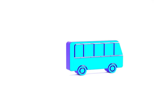 ターコイズバスのアイコンは白い背景に隔離されています 輸送コンセプト バスツアーの交通標識 観光や公共車両のシンボル 最小限の概念 3Dイラスト3Dレンダリング — ストック写真