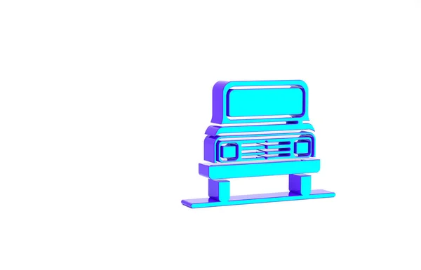 ターコイズ車のアイコンは白い背景に隔離されています 正面図 最小限の概念 3Dイラスト3Dレンダリング — ストック写真