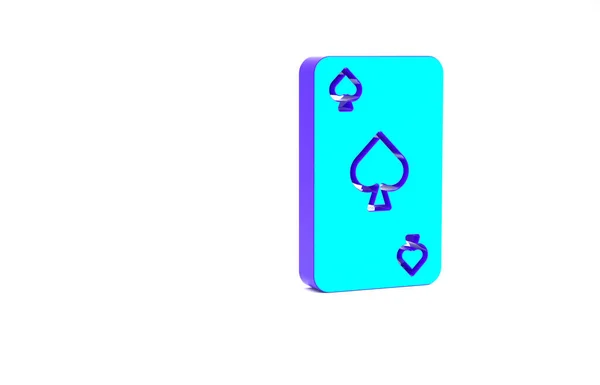 Turquoise Playing Card Spades Symbol Icon Isolated White Background Casino — Stock Photo, Image