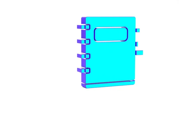绿松石笔记本图标孤立在白色背景 螺旋记事本图标 学校笔记本 写字板 上学用的日记最低纲领的概念 3D渲染3D插图 — 图库照片