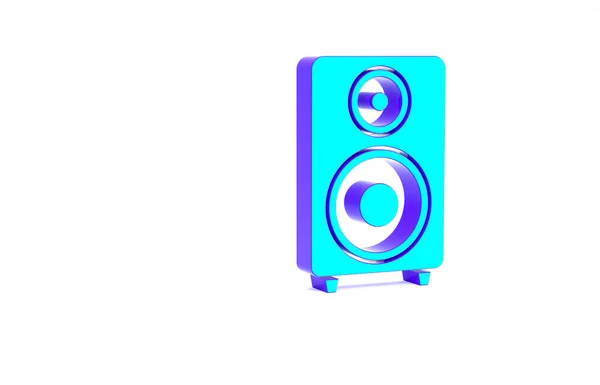 Turquoise Stereo speaker icon isolated on white background. Sound system speakers. Music icon. Musical column speaker bass equipment. Minimalism concept. 3d illustration 3D render.