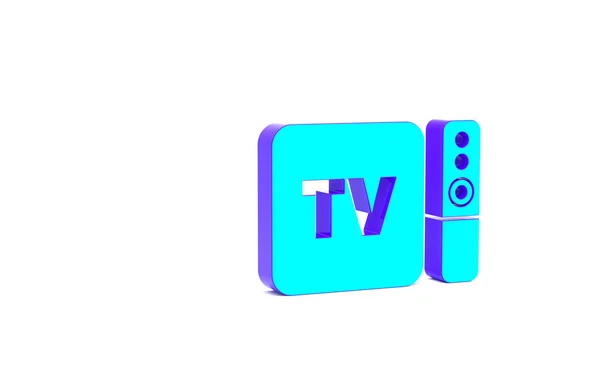 Turquoise Multimedia Box Ontvanger Speler Met Afstandsbediening Pictogram Geïsoleerd Witte — Stockfoto