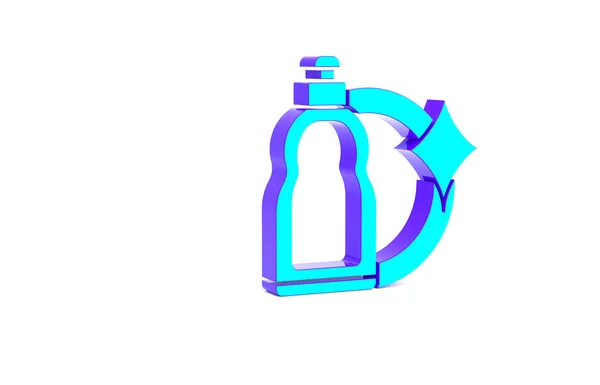 液体洗濯洗剤 漂白剤 食器洗浄液 または白い背景に隔離された別の洗浄剤アイコンのためのターコイズプラスチックボトル 最小限の概念 3Dイラスト3Dレンダリング — ストック写真
