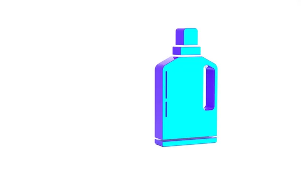Turquoise Plastic bottle for liquid laundry detergent, bleach, dishwashing liquid or another cleaning agent icon isolated on white background. Minimalism concept. 3d illustration 3D render.
