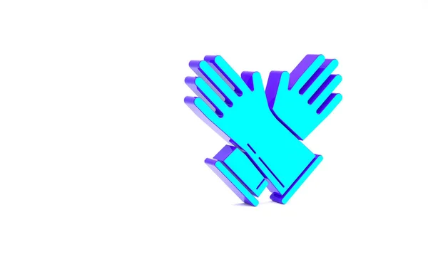 绿松石橡胶手套图标隔离在白色背景 Latex手部保护标志家务活清洁用品符号 最低纲领的概念 3D渲染3D插图 — 图库照片