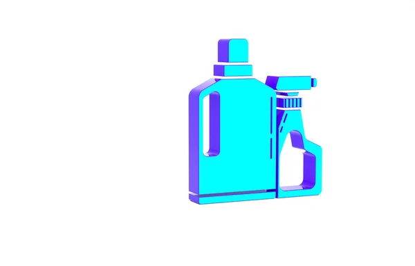 Turquoise Plastic Bottles Liquid Laundry Detergent Bleach Dishwashing Liquid Another — Stock Photo, Image