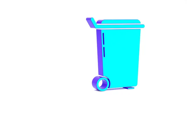 Turquoise Trash Can Icon Isolated White Background Garbage Bin Sign — Stock Photo, Image