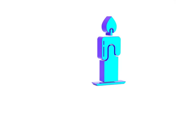 Turquoise Burning Candle Icon Isolated White Background Cylindrical Aromatic Candle — Stock Photo, Image