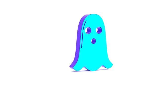 Icono Turquoise Ghost Aislado Sobre Fondo Blanco Feliz Fiesta Halloween —  Fotos de Stock