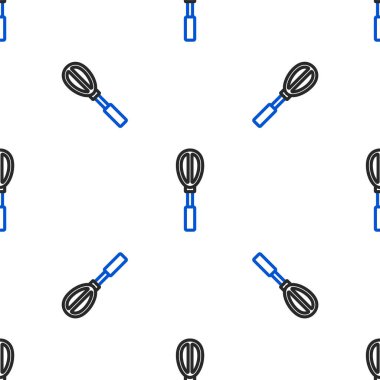 Line Kitchen çırpma simgesi beyaz arkaplanda izole edilmiş kusursuz desen. Mutfak aletleri, yumurta çırpıcı. Çatal bıçak seti. Yemek karışımı sembolü. Renkli taslak konsepti. Vektör.