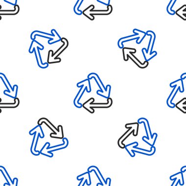 Çizgi Geri Dönüşüm sembolü simgesi beyaz arkaplanda izole edilmiş kusursuz desen. Dairesel ok simgesi. Çevre geri dönüşümü yeşile döner. Renkli taslak konsepti. Vektör.