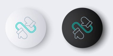 Gri arkaplanda izole edilmiş bir çift örgü Noel eldiveni ikonu. Mitten simgesi. Mutlu Noeller ve mutlu yıllar. Renkli taslak konsepti. Vektör.