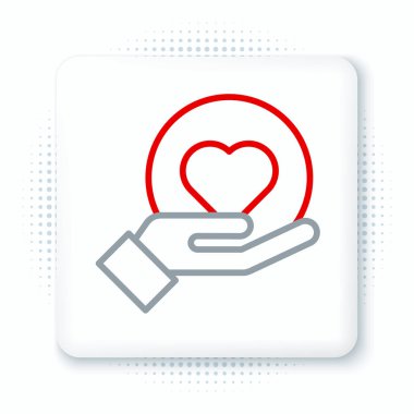 Çizgi Kalbi el simgesi beyaz arkaplanda izole edildi. El çabukluğu aşk sembolü. Renkli taslak konsepti. Vektör.