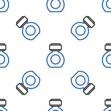 Çizgi traş losyonu ikonu beyaz arkaplanda izole edilmiş kusursuz desen. Parfüm spreyi ikonu. Erkek parfüm şişesi. Renkli taslak konsepti. Vektör.