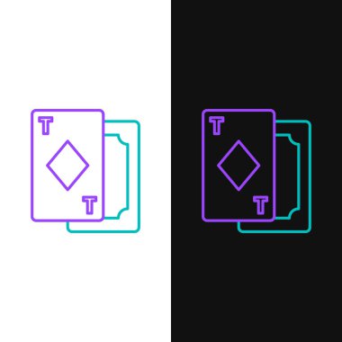 Çizgi oynatma kartı simgesi beyaz ve siyah arkaplanda izole edildi. Kumarhane kumarı. Renkli taslak konsepti. Vektör.