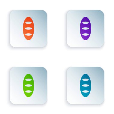 Beyaz arkaplanda izole edilmiş renkli ekmek simgesi. Kare düğmelere renkli simgeleri yerleştir. Vektör.