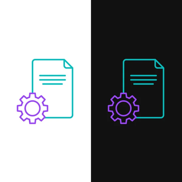 行ファイルドキュメントアイコンは 白と黒の背景に隔離されます サービス メンテナンス カラフルなアウトラインコンセプト ベクトル — ストックベクタ