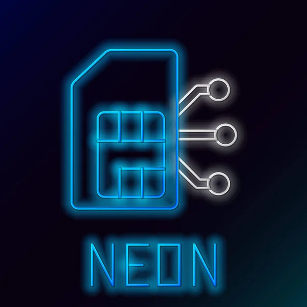 Glödande Neon Linje Sim Kort Ikon Isolerad Svart Bakgrund Mobiltelefon — Stock vektor