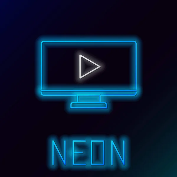 Gloeiende Neon Lijn Online Play Video Icoon Geïsoleerd Zwarte Achtergrond — Stockvector
