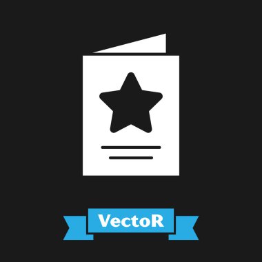 Siyah arkaplanda beyaz tebrik kartı simgesi izole edildi. Kutlama için davetiye ya da tebrik kartı şablonu. Vektör.