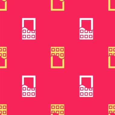 Sarı çikolata ikonu, kırmızı arka planda izole edilmiş, pürüzsüz desen. Vektör.