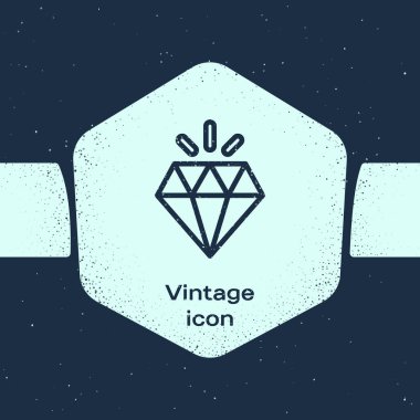 Grunge Line Diamond simgesi mavi arkaplanda izole edildi. Mücevher sembolü. Mücevher taşı. Tek renkli klasik çizim. Vektör.