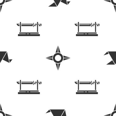 Origami kuşunu, Japon ninja shuriken 'i ve geleneksel Japon katanasını kusursuz desenlere ayarlayın. Vektör.
