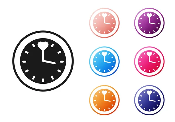 黒い時計のアイコンは 白い背景に隔離された 時間の象徴だ カラフルなアイコンを設定します ベクトル — ストックベクタ