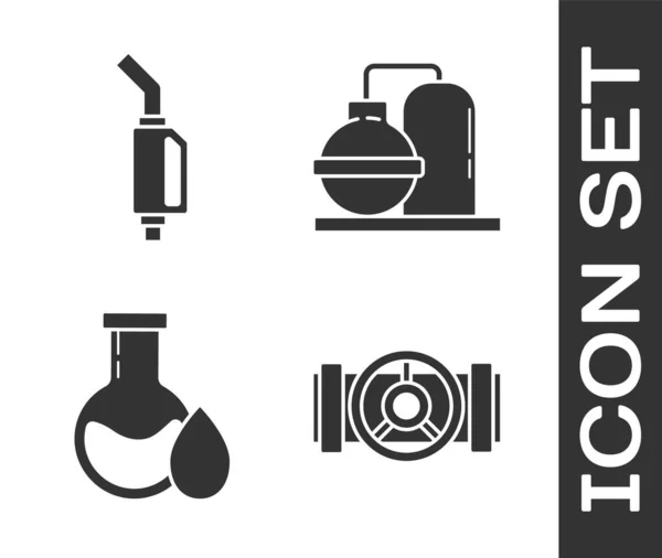 Set Industrie Metalen Buizen Klep Benzinepomp Mondstuk Olie Benzine Reageerbuis — Stockvector