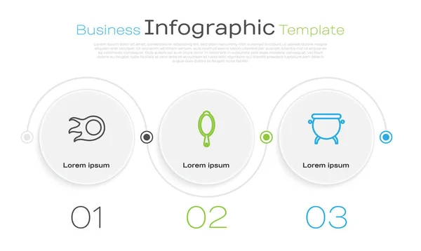 Definir Linha Fireball Espelho Mão Mágico Caldeirão Bruxa Modelo Infográfico — Vetor de Stock