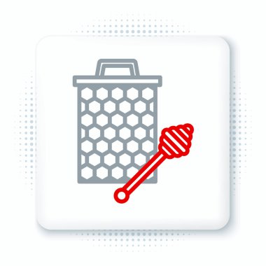 Bal ayısı çubuğu simgesi olan çizgi bal peteği beyaz arkaplanda izole edilmiş. Tatlı kepçe. Bal hücrelerinin sembolü. Tatlı doğal yemek. Renkli taslak konsepti. Vektör.